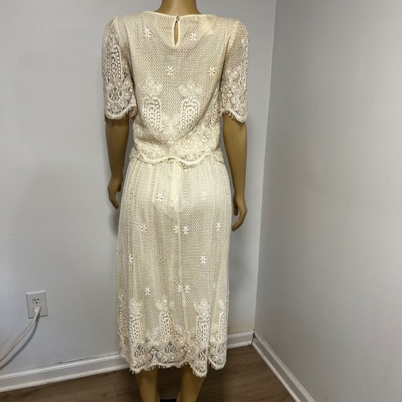 Vintage Chenelli New York Paris Lace 2 Piece Set Top Skirt Cream Cotton Small - Picture 13 of 16